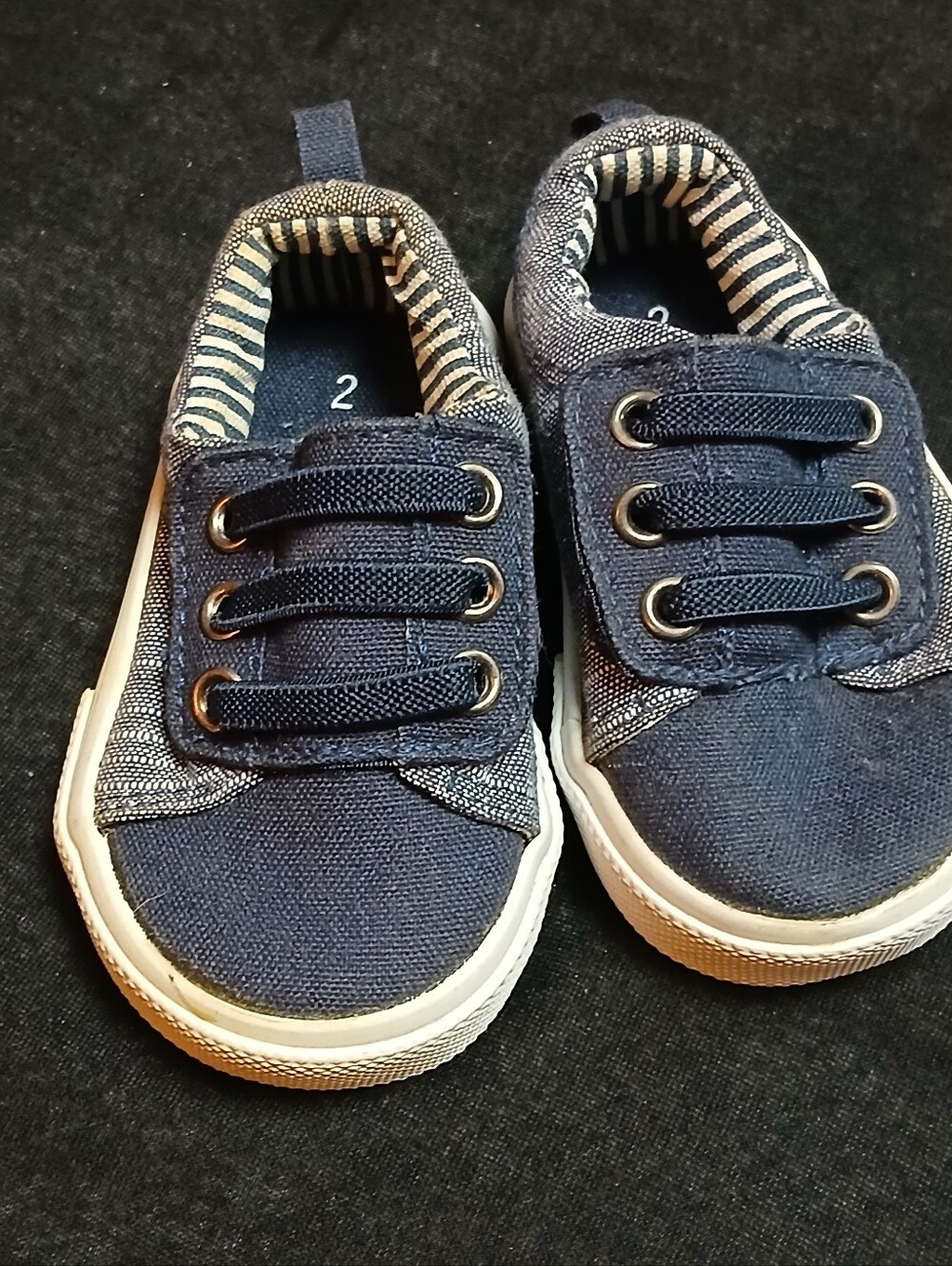 wonder nation Navy Canvas Toddler Sneakers with Striped Lining